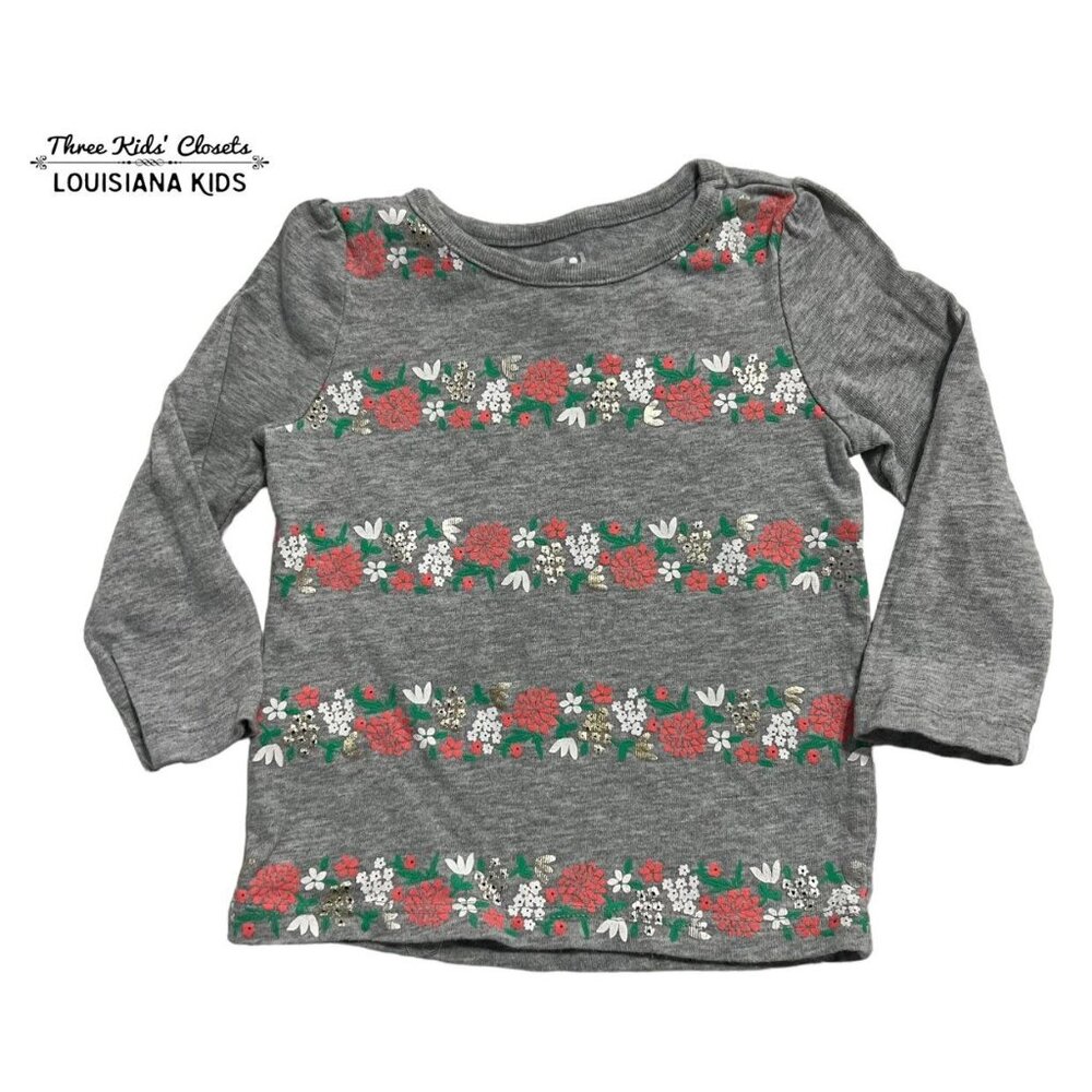 Crazy 8 Sz 12-18m Grey Floral Stripe Top